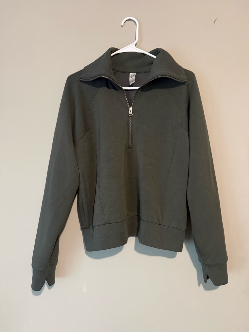 Spanx Air Essentials Half-Zip Pullover Sweatshirt Dark Green